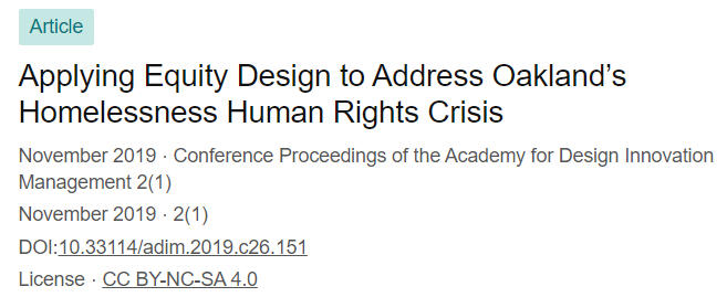 Applying Equity Design to Address Oakland’s Homelessness Human Rights Crisis.